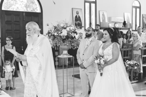 The priest with the couple at the Church of St Spyridon, Mari, Larnaca, photographed by Evagoras Mandrides