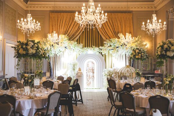 A christening reception room set up at Down Hall, Hatfield Heath, photographed by Evagoras Mandrides